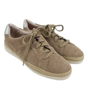 J Slides Womens Tan Suede Lace Up Sneakers Espadrille Detail Size 9